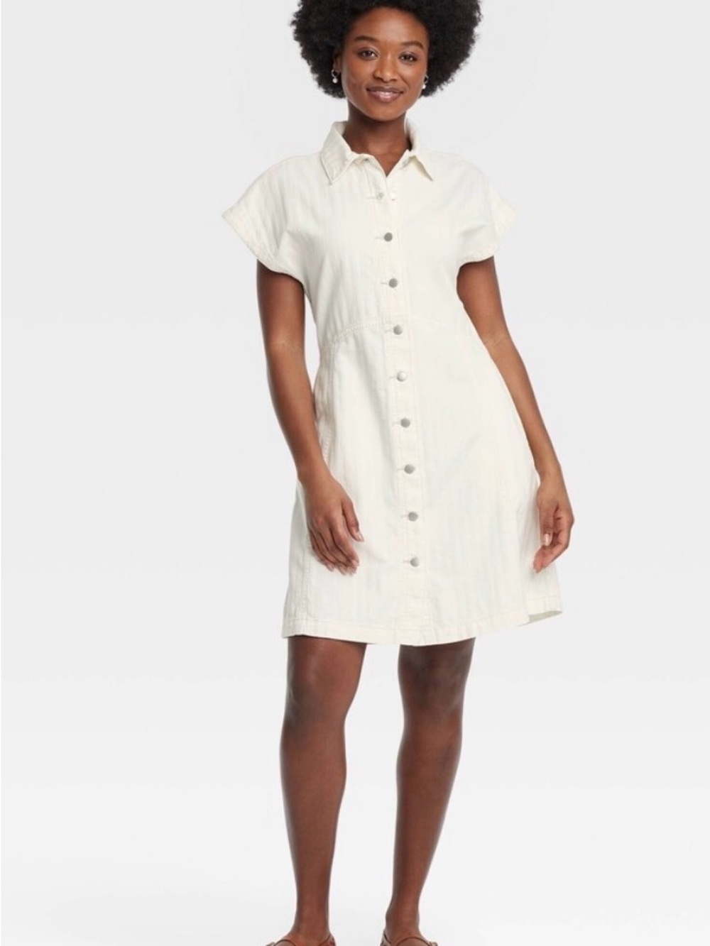 Universal Thread Cream Button-Front Shirt Dress